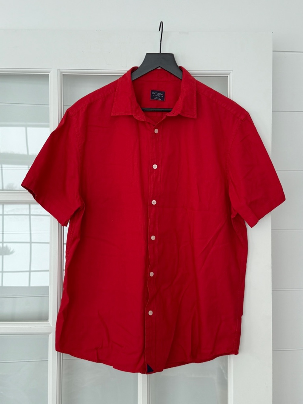 UNTUCKit Men's Short-Sleeve Button-Down Shirt in Bright Red Cotton